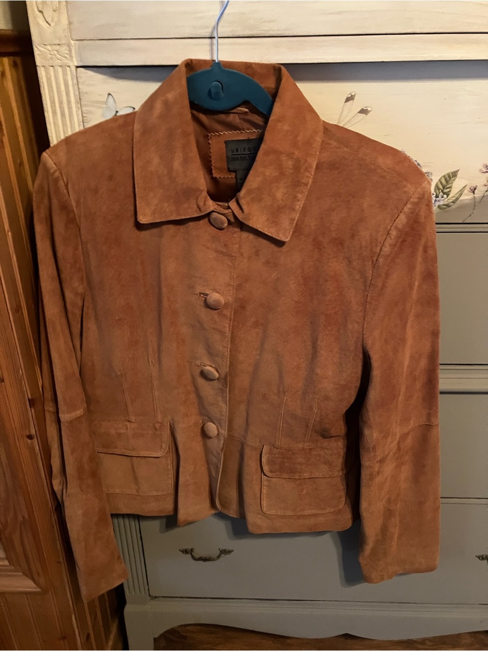 Women's Suede Button-Front Jacket in Cognac Brown